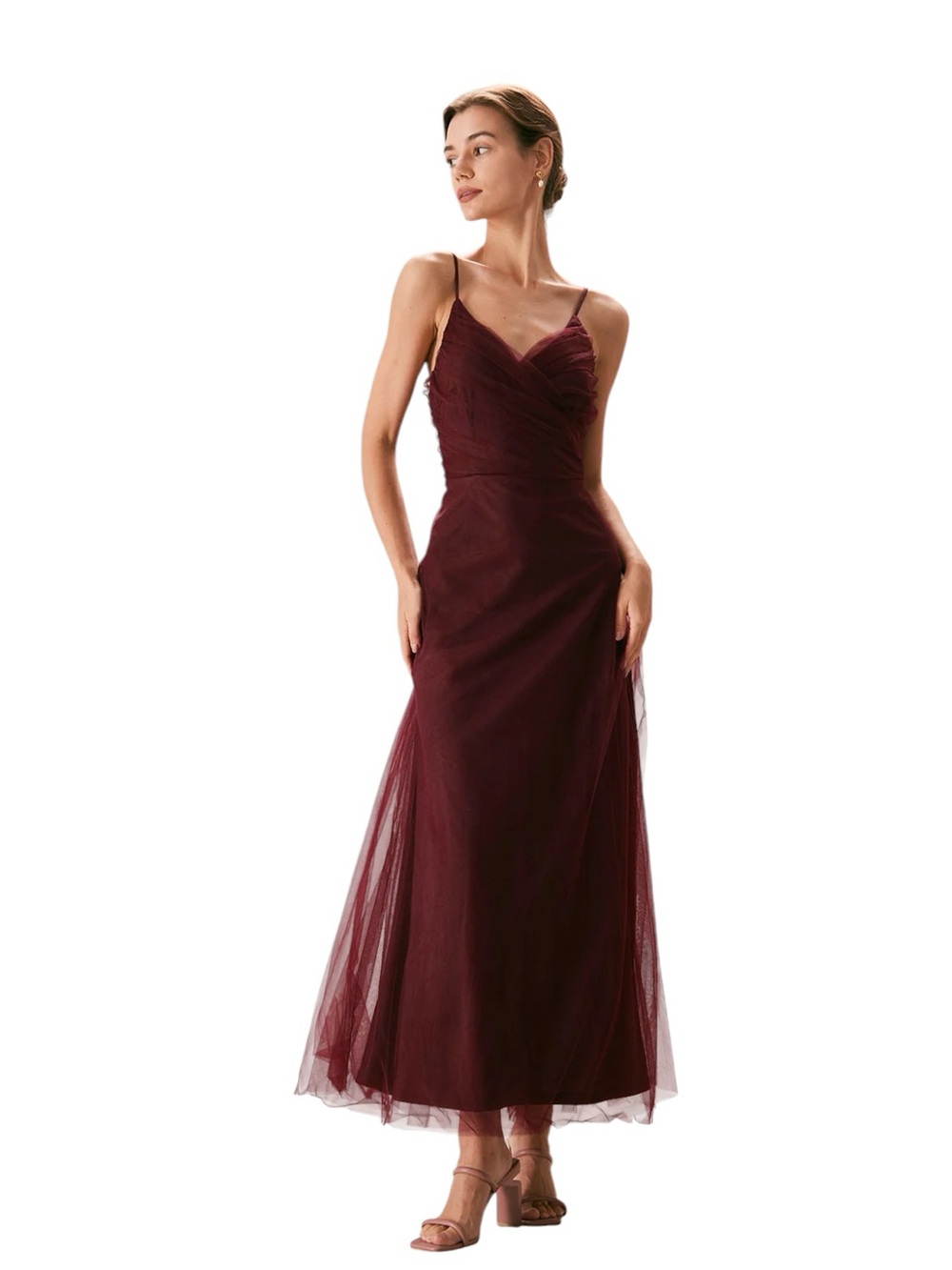 RIHOAS Wine Red Mesh Wrap Maxi Dress